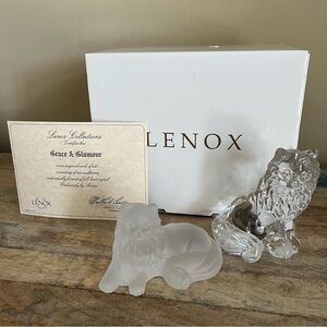Lenox Collections Grace & Glamour Clear and Frosted Crystal Cat Figurines w/COA